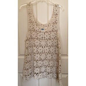 Charming Charlie Ivory Open Knit Crochet Sleeveless Tank Top Large
